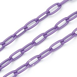 Purple Eco-friendly Spray Painted Handmade Brass Paperclip Chains, Soldered, with Spool, Purple, 17x8x2mm, 32.8 feet(10m)/roll