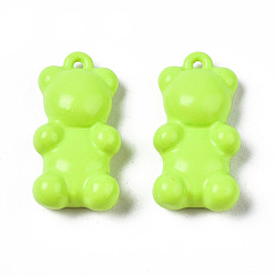 Green Yellow Spray Painted Brass Pendants, Bear, Green Yellow, 17x9x4.5mm, Hole: 0.9mm