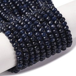 Темно-Синий Окрашенная натуральная малайзия жадеит бусины пряди, граненые, темно-синий, 4x2~3 мм, отверстие : 1 мм, около 110~115 шт / нитка, 14 дюйм