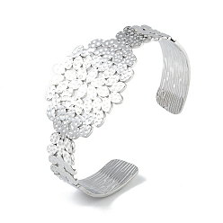 Stainless Steel Color Non-Tarnish 304 Stainless Steel Oval Leaf Open Cuff Bangles for Women, Stainless Steel Color, Inner Diameter: 2 inch(5cm), 33mm