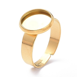 Настоящее золото 18K Ионное покрытие (ip) регулируемое 304 компоненты пальцевых колец из нержавеющей стали, латунная фурнитура платформы для кольца, плоско-круглые, реальный 18 k позолоченный, лоток : 10 мм, 4 мм, размер США 6 (16.5 мм)