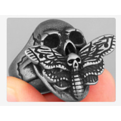 Античное Серебро Хэллоуин 304 Кольца из нержавеющей стали для мужчин, череп, античное серебро, размер США 10 (19.8 мм)