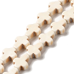 Желтая Старая Ткань  Синтетические бусины, окрашенные в бирюзовый цвет, крестик, старое кружево, 10x7x3.5 мм, отверстие : 1 мм, около 38 шт / нитка, 15.20'' (38.6 см)