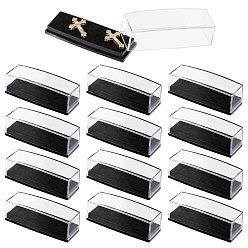 Black Clear Plastic Lapel Pins Storage Boxes with Velvet Inside, Rectangle, Black, 8.1x3x2.65cm
