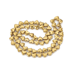 Golden Plated Electroplate Non-magnetic Synthetic Hematite Beads Strands, Heart, Golden Plated, 6x5.5x3mm, Hole: 1mm, about 70pcs/strand, 15.7 inch