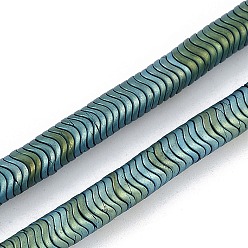 Зеленое Покрытие Гальванические нити из синтетических немагнитных гематитовых бусин, волнистый диск, зеленый покрытием, 6x1.5 мм, отверстие : 1 мм, около 330 шт / нитка, 15.75'' (40 см)