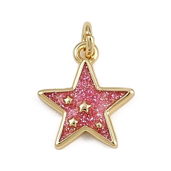 Звезда Латунь эмаль прелести, с блестящей пудрой и соединительным кольцом, стойки покрытие, без кадмия и без свинца, долговечный, реальный 18 k позолоченный, звезда, 12x11x2 мм, отверстие : 3.2 мм