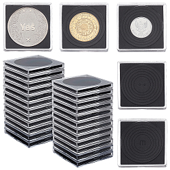 Прозрачный 50шт 2 стили пластиковый ящик для хранения монет, с подушечкой внутри, квадратный, прозрачные, 44x44x3 мм, внутренний диаметр: 16~40 мм, 25 шт / стиль