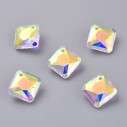 Crystal AB Glass Rhinestone Pendants, Faceted, Square/Rhombus, Crystal AB, 11.5x11.5x5mm, Hole: 1.2mm