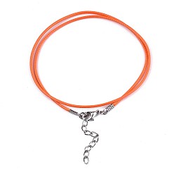 Coral Waxed Cotton Cord Necklace Making, with Alloy Lobster Claw Clasps and Iron End Chains, Platinum, Coral, 17.12 inch(43.5cm), 1.5mm