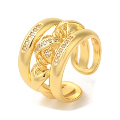 Настоящее золото 18K Латунные открытые манжеты с микропаве и кубическим цирконием, многослойное кольцо для женщин, без свинца и без кадмия, реальный 18 k позолоченный, 15.5 мм, регулируемый