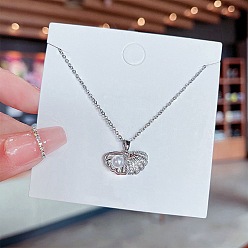 Stainless Steel Color Rhinestone and Plastic Pearl Pendant Necklaces, Stainless Steel Cable Chain Necklaces, Stainless Steel Color, 8.27~19.69 inch(21~50cm)