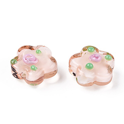 Фора Ручной работы ухабистым Шарики Lampwork, цветка сливы, оранжевые, 13.5~14.5x15x8~10 мм, отверстие : 1.5~1.8 мм