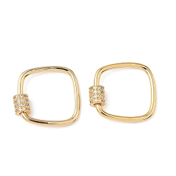 Квадрат Латунь микропаве прозрачный кубический цирконий винт карабин брелоки, без кадмия, без никеля и без свинца, реальный 18 k позолоченный, квадратный, 22.5x22~24x2 мм