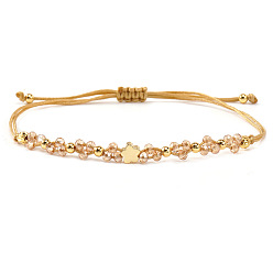 Золотой Браслеты из латуни и стеклянных бусин, плетеные из бусин, для женщин, цветок, песчаный коричневый, золотые, 11.02 дюйм (28 см)