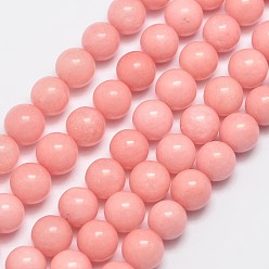 Salmon Natural Malaysia Jade Beads Strands, Imitation Rhodochrosite, Round, Dyed, Salmon, 8mm, Hole: 1mm, about 48pcs/strand, 15 inch