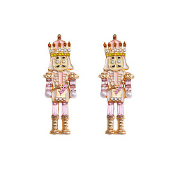 Pink Серьги-гвоздики из сплава с эмалью в форме мультяшного солдата, с искусственным жемчугом и бисером, платина, розовые, 54x19 мм
