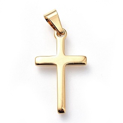 Golden 304 Stainless Steel Pendants, Religion Theme, Cross, Golden, 33x19x2mm, Hole: 7x4mm
