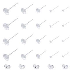 Silver 304 Stainless Steel Stud Earring Findings, For Half Drilled Beads, with 50PCS Ear Nuts, Silver, Earring Findings: 14~15x3~6mm, Pin: 0.8mm, 50pcs/box