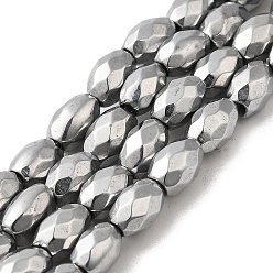 Platinum Plated Electroplated Strong Magnetic Synthetic Hematite Beads Strands, Long-Lasting Plated, Faceted Oval, Platinum Plated, 7~8x5~5.5mm, Hole: 1.4mm, about 50pcs/strand, 15.35''(39cm)