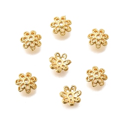Настоящее золото 24K Шапочки и конусы для бусин, латунные, полые цветок, без кадмия и без свинца, стойки покрытие, долговечный, реальный 24 k позолоченный, 6x2 мм, отверстие : 1 мм