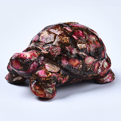Camellia Tortoise Assembled Natural Bronzite & Synthetic Imperial Jasper Model Ornament, for Desk Home Display Decorations, Camellia, 76~78x47~48x33~35mm