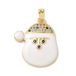 Santa Claus Рождественские латунные подвески с микропаве из фианита, с эмалью, золотые, Дед Мороз, 22.5x20x3 мм, отверстие : 4.5x3 мм