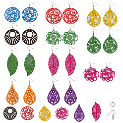 Mixed Color DIY Earring Making, with Wood Filigree Joiners Links, Wood Pendants, Brass Earring Hooks and Iron Jump Rings, Mixed Color