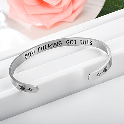 Нержавеющая Сталь Цвет Вдохновляющие браслеты-манжеты из нержавеющей стали для мужчин и женщин, слово, цвет нержавеющей стали, внутренний диаметр: 2-3/8 дюйм (6 см)