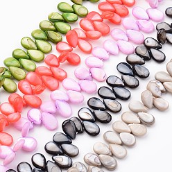 Mixed Color Natural Shell Beads Strands, Top Drilled Beads, Dyed, Teardrop, Mixed Color, 13x8x4~5mm, Hole: 1mm, about 74pcs/strand, 15.4 inch