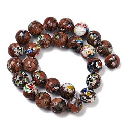 Седло Коричневый Handmade millefiori lampwork beads strands, круглые, с золотым песком, седло коричневый, 14 мм, отверстие : 1 мм, около 27 шт / нитка, 14.41'' (36.6 см)