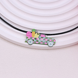 Truck Красочный кулон в клетку из акрила с рисунком «Счастливой Пасхи» на черном вощеном шнурке для женщин, грузовик, 17.72 дюйм (45 см), Кулон : 45x35 мм