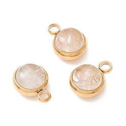 Хрусталь Натуральные кристаллы кварца, с ионным покрытием (ip) 304 выводы из нержавеющей стали, полукруглый, настоящее золото 18 к, 13.5x10x7.5 мм, отверстие : 2.5 мм