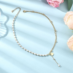 Золотой Двухслойные ожерелья из латунной цепочки с натуральным культивированным пресноводным жемчугом и бусинами из риса, ожерелья с подвесками в виде сердечек из латуни, белые, золотые, 15.75 дюйм (40 см)