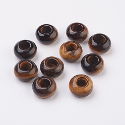 Tiger Eye Natural Tiger Eye European Beads, Large Hole Beads, Rondelle, 14x7~8mm, Hole: 6mm