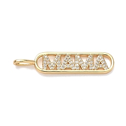 Golden Mother's Day Brass Micro Pave Clear Cubic Zirconia Pendants, Oval with Heart and MAMA Charms, Golden, 35.5x8x2~4mm, Hole: 5x2mm