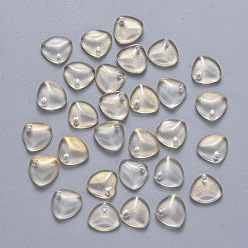 Beige Transparent Spray Painted Glass Charms, with Glitter Powder, Petaline, Beige, 7x8x2.5mm, Hole: 1mm