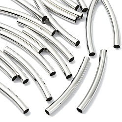 Real Platinum Plated SHEGRACE Brass Curved Tube Beads, Cadmium Free & Nickel Free & Lead Free, Real Platinum Plated, 2x2x20mm, Hole: 1.4mm