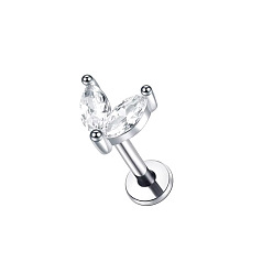 Сердце 304 серьги-хрящи из нержавеющей стали с кубическим цирконием, цвет нержавеющей стали, сердце, 12x12 мм