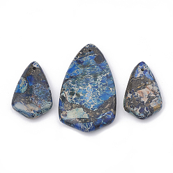 Prussian Blue Synthetic Gold Line Regalite/Imperial Jasper/Sea Sediment Jasper Pendants, Dyed, Prussian Blue, 33~50x20~28.5x6~7mm, Hole: 1mm, 3pcs/set