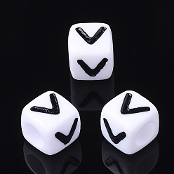 Letter V Letter Acrylic Beads, Cube, White, Letter V, Size: about 7mm wide, 7mm long, 7mm high, hole: 3.5mm, about 2000pcs/500g