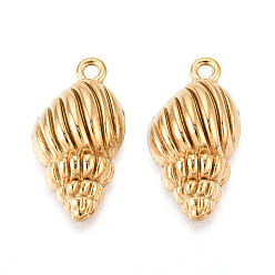 Настоящее золото 18K 304 подвески из нержавеющей стали, очарование раковины, ионное покрытие (ip), реальный 18 k позолоченный, 25x13x6 мм, отверстие : 1.8 мм