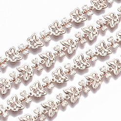 Or Rose Chaînes en laiton, chaînes à maillons papillon, non soudée, avec bobine, or rose, papillon: 9x8x2.3 mm, cœur: 5.8x6.3x2.1 mm, environ 16.4 pieds (5 m)/rouleau