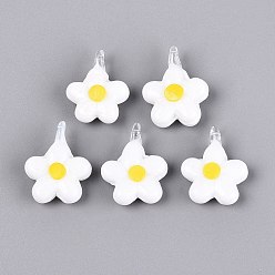White Handmade Lampwork Pendants, Plum Blossom Charms, White, 28~31x20~24x8~11mm, Hole: 1.8~4mm