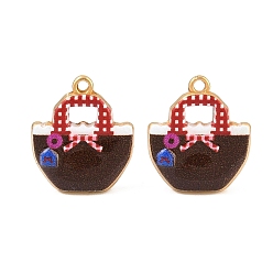 Coconut Marrón Colgantes de acero inoxidable esmaltados impresos 304, encantos del bolso, revestimiento de iones (ip), real 18 k chapado en oro, coco marrón, 16.5x14.5x5 mm, agujero: 1.3 mm
