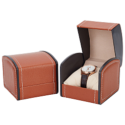 Peru PU Leather Watch Boxes, with Pillow, Sauqre, Peru, 10x9x8cm