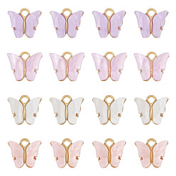 Mixed Color 20Pcs 4 Colors Acrylic Charms, with Alloy Finding, Butterfly Charm, Mixed Color, 13x14x3mm, Hole: 2mm, 5pcs/color