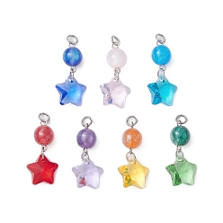 Stainless Steel Color 7Pcs 7 Colors Resin Imitation Cat Eye Pendants, with 304 Stainless Steel Findings, Star, Stainless Steel Color, 27x13.5x8mm, Hole: 3mm, 1pc/color