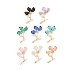 (52) Непрозрачная лаванда Латунь стекло кулоны, цветок, граненые, золотые, разноцветные, 31x19x8 мм, отверстие : 5x3 мм