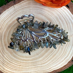 Темно-серый Сплав клипы коготь волос, с натуральным лабрадорита, бабочка, аксессуары для волос для женщин и девочек, темно-серый, 80x50x20 мм